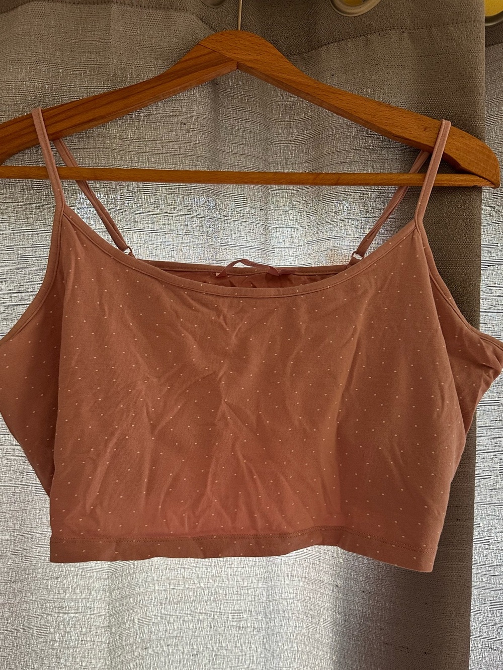 La Vie En Rose Dusty Rose Spaghetti-Strap Bandeau with polka dots